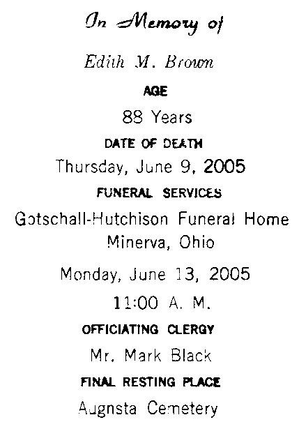 Edith Erb Brown Funeral Card