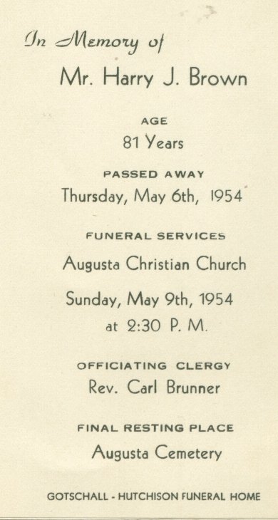 Harry J. Brown Funeral Card