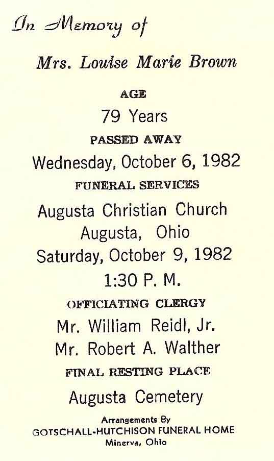 Louise Marie Leatherberry Brown Funeral Card