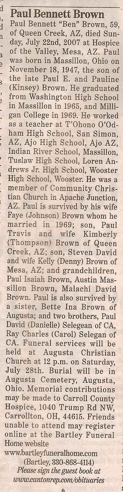 Paul Bennett Brown Obituary