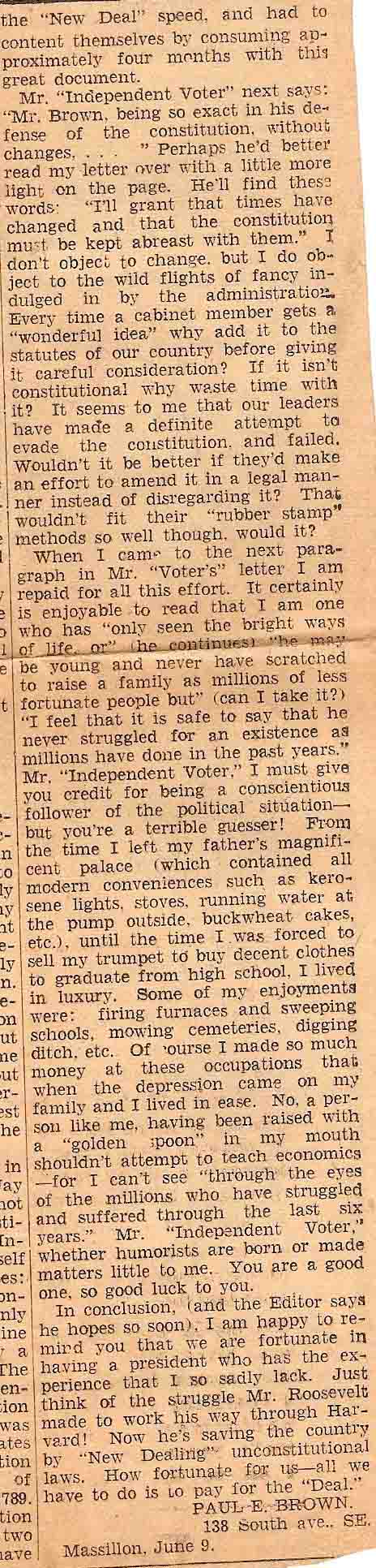 Letter to the Editor - June 9, 1936