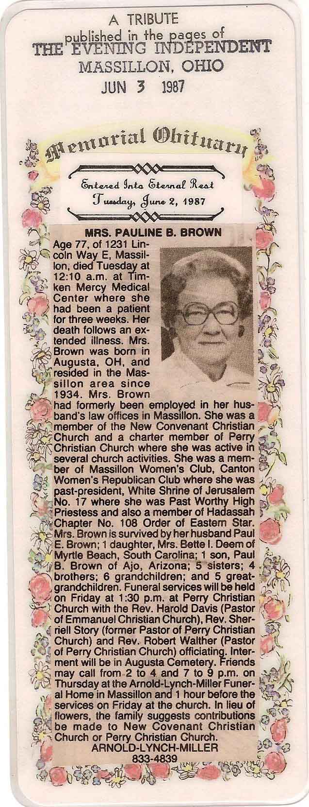 Pauline Kinsey Brown Obituary