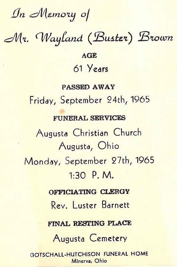 Wayland "Buster" Brown Funeral Card