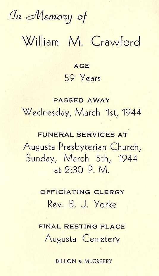 William Manfull Crawford Funeral Card