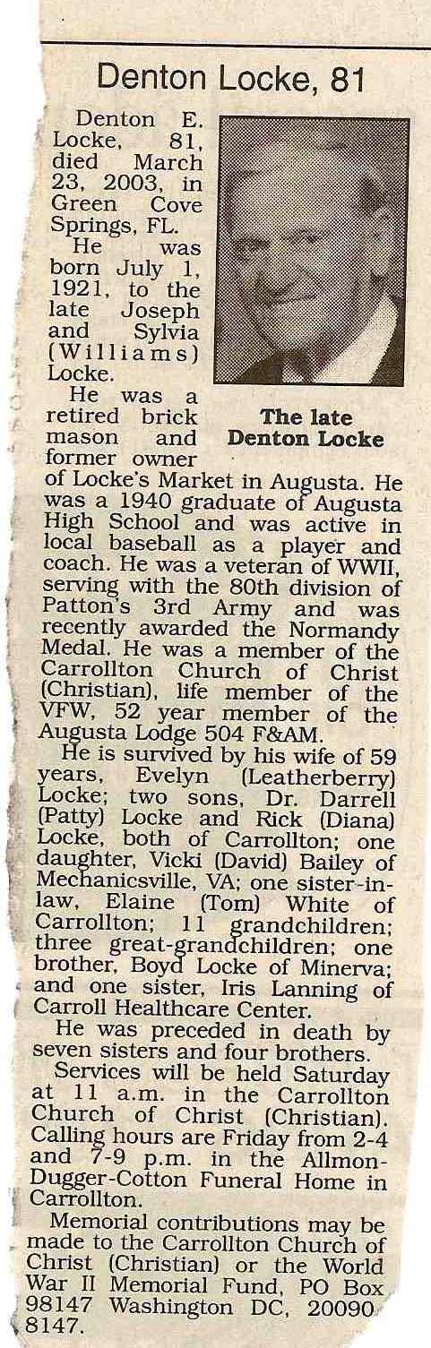 Denton E. Locke Obituary