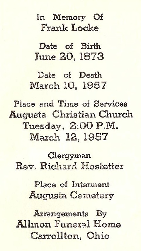 Frank Locke Funeral Card