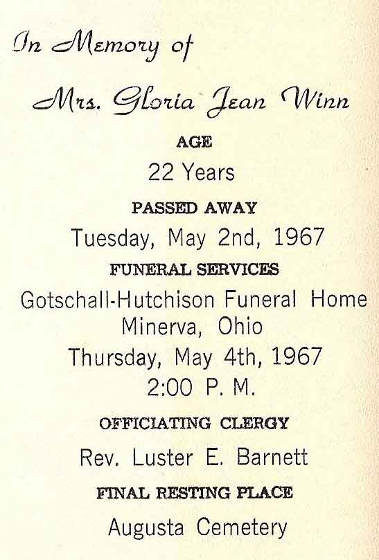 Gloria Locke Winn Funeral Card